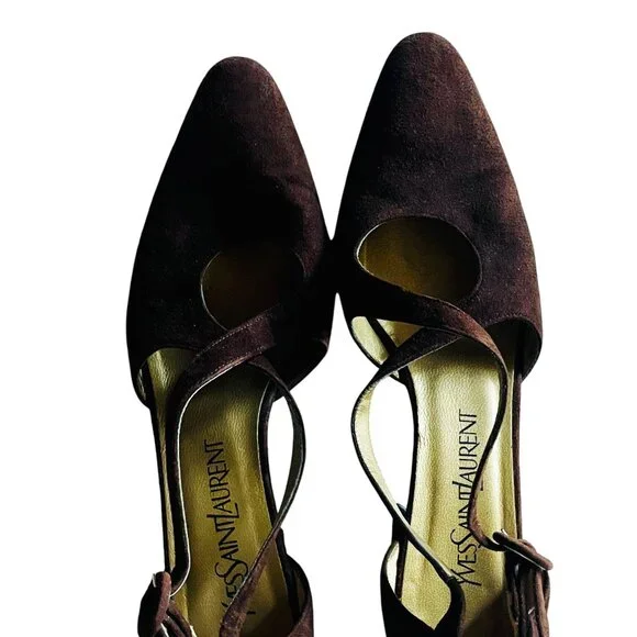 Rare YSL Yves Saint Laurent Brown Vintage Luxury Couture Suede Heels 8N - Picture 8 of 11